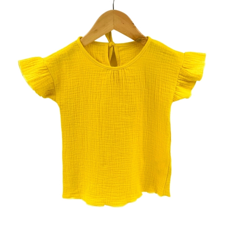 Tricou cu volanase la maneci pentru copii, din muselina, lemonade, 12-18 luni