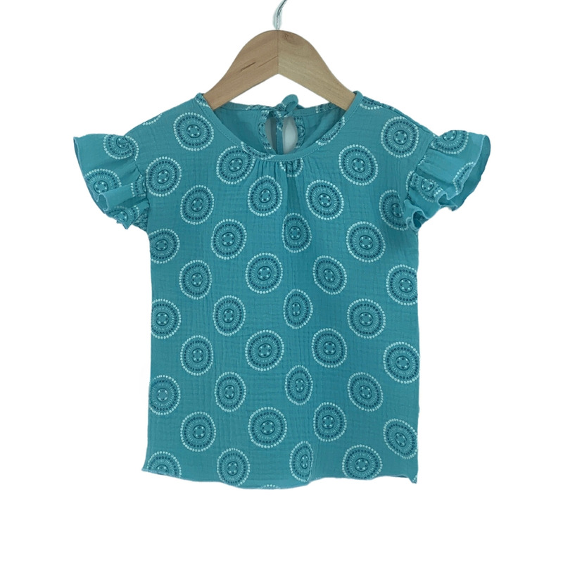 Tricou cu volanase la maneci pentru copii, din muselina, nice mandala, 12-18 luni