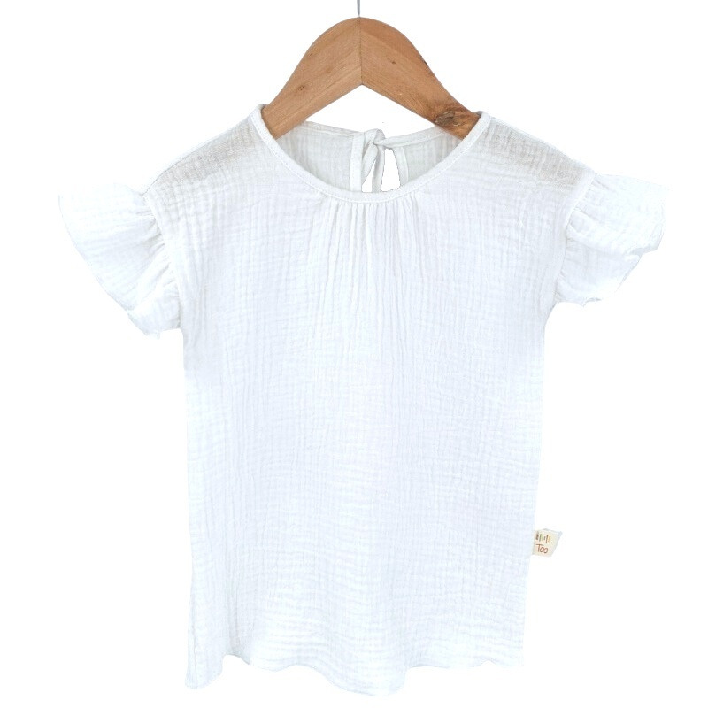Tricou cu volanase la maneci pentru copii, din muselina, pearl, 18-24 luni