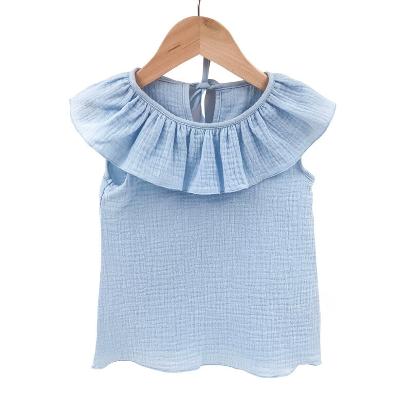 Tricou cu volanase pentru copii, din muselina, bluebird, 12-18 luni