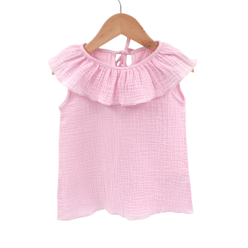 Tricou cu volanase pentru copii, din muselina, magic pink, 3-4 ani
