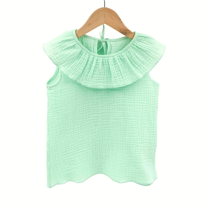 Tricou cu volanase pentru copii, din muselina, minty, 12-18 luni