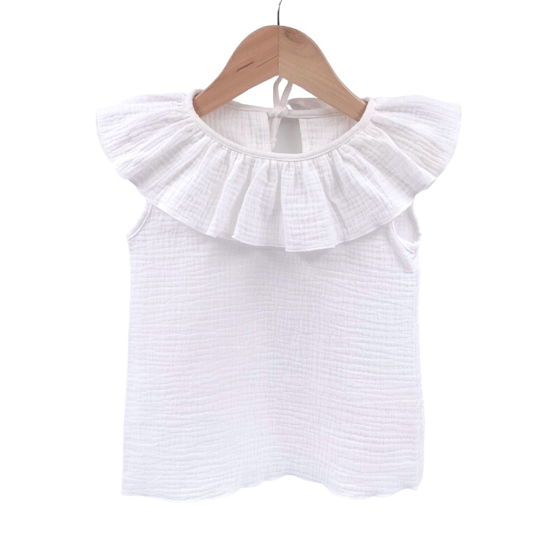 Tricou cu volanase pentru copii, din muselina, pearl, 18-24 luni