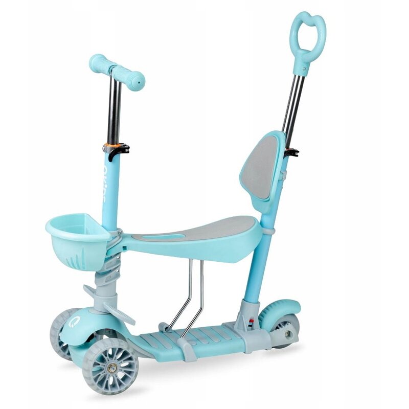 Trotineta 3 in 1, QKIDS, ILI Blue, cu 3 roti, Maner pentru parinte, Scaun reglabil pe 3 trepte, Frana flexbrake, Cos pentru accesorii, Pliabila