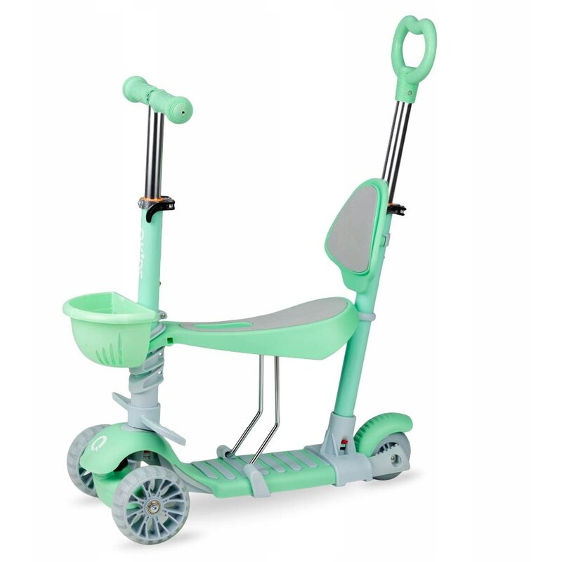 Trotineta 3 in 1, QKIDS, ILI Green, cu 3 roti, Maner pentru parinte, Scaun reglabil pe 3 trepte, Frana flexbrake, Cos pentru accesorii, Pliabila