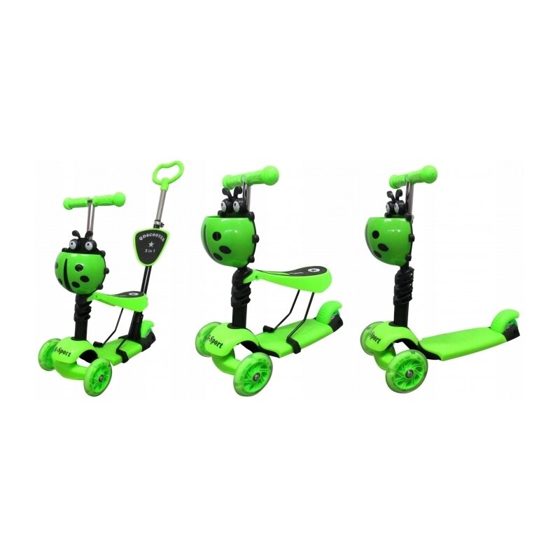 R-sport - trotineta h3 5 in 1, cu led, cu 3 roti, cu sezut, verde