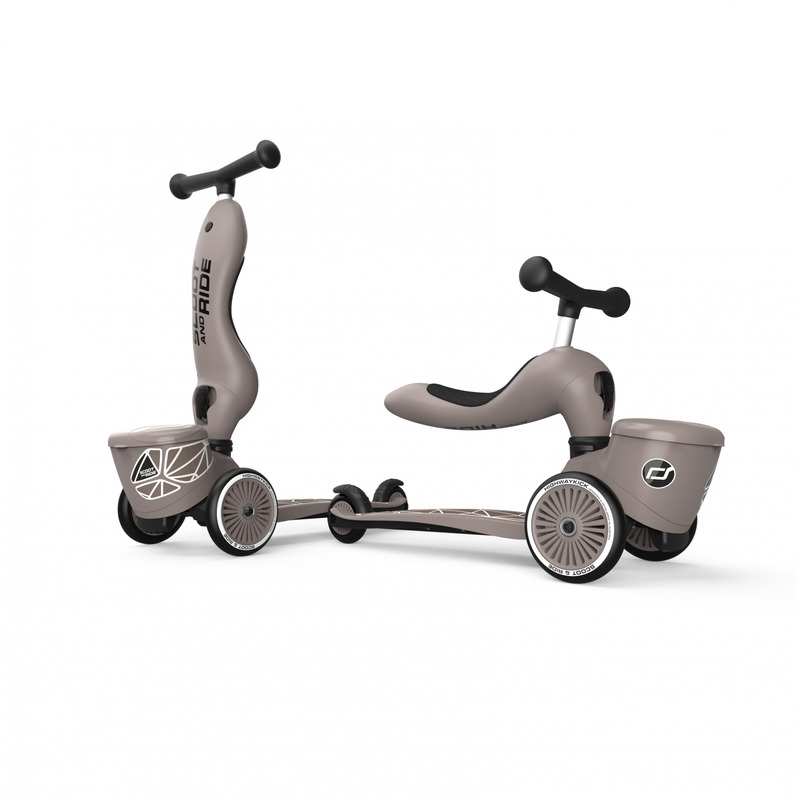 Trotineta copii cu sezut, suport jucarie, transformabila 2in1, highwaykick 1 lifestyle brownlines, 1-5 ani, pana la 50 kg, scoot ride