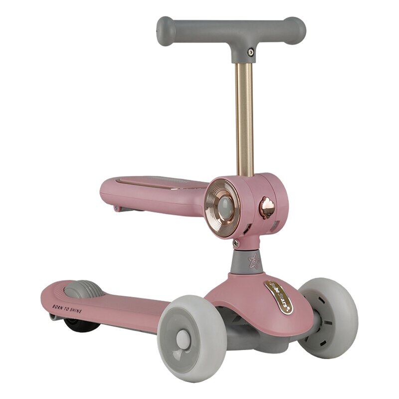 Trotineta copii cu sezut, Transformabila 2in1, Bebe Stars, Scooter Xride, Cu lumini, Conform cu EN71-1:2014+A1:2018, EN71-2:2020, EN71-3:2019+A1:2021, Pink