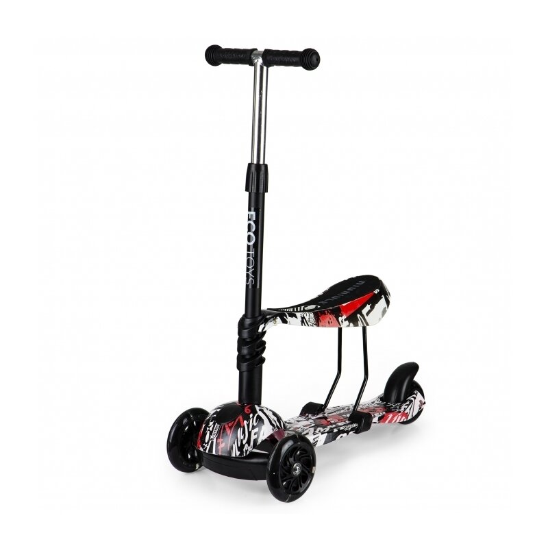 Ecotoys - trotineta bw-203 cu led, cu 3 roti, cu sezut, negru