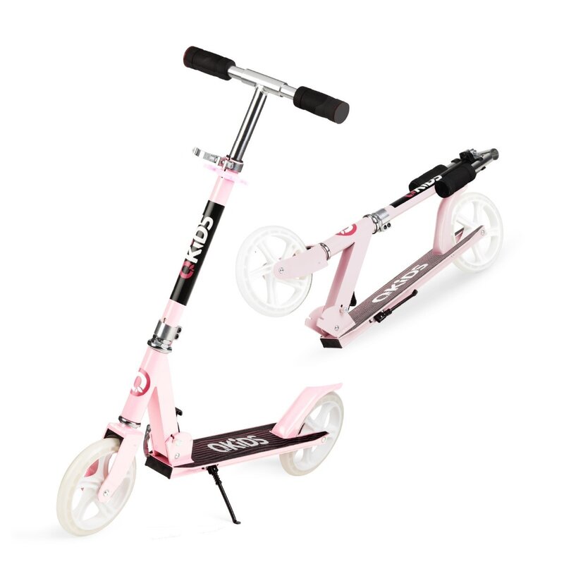 Trotineta freestyle, qkids, weiss light pink, ghidon reglabil pe 3 trepte, amortizor easy&up, platforma anti-derapanta, pliabila, aluminiu
