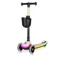 Trotineta pentru copii, Lionelo, Mey, Ultrapliabila, Cu lumini si cosulet, Maner ajustabil pe inaltime, 3 ani+, Pana la 50 Kg, Ultra usor, 2.8 kg, Conform cu standardul EN71-1/2/3, Certificata Intertek, Bej