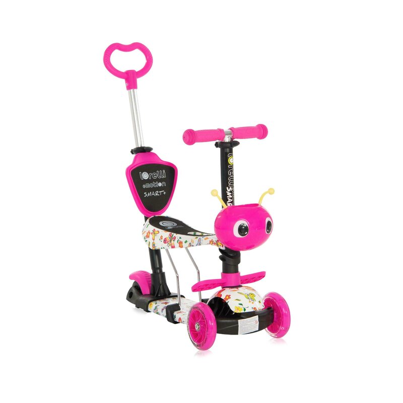 Lorelli junior - trotineta smart plus cu 3 roti, cu sezut, cu roti luminoase butterfly, roz