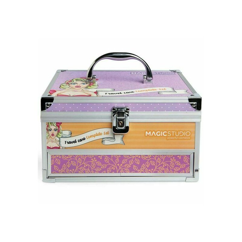 Trusa de machiaj etajata cu accesorii pentru buze si unghii, travel case complete set, magic studio