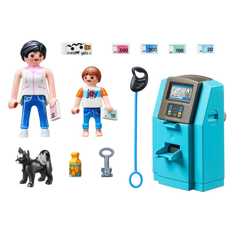 Playmobil - set de constructie turisti la bancomat family fun