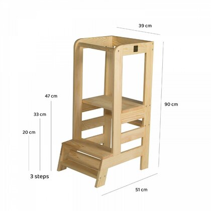 MeowBaby® - Inaltator Learning Tower Ajustabil, 50x40 cm, Natur