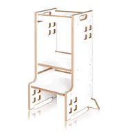 Turn de invatare Montessori, Lionelo, Cass, Functie de raft pentru carti, Pana la 30 kg, 12 luni - 6 ani, Din MDF si furnir, 3 trepte de inaltime, Alb