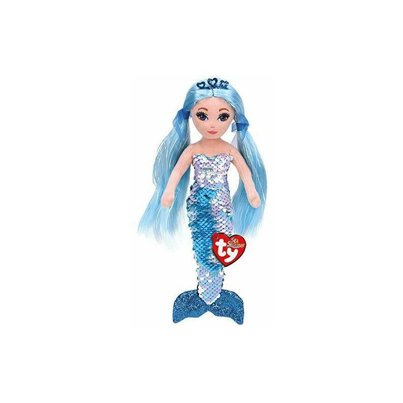 Ty - papusa sirena , 27 cm, cu paiete din plus, albastru