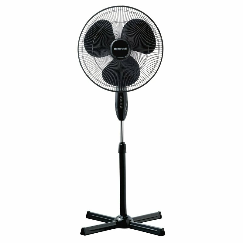 Honeywell - Ventilator cu picior HSF1630E, 3 viteze, inaltime reglabila 110 - 122 cm, Negru