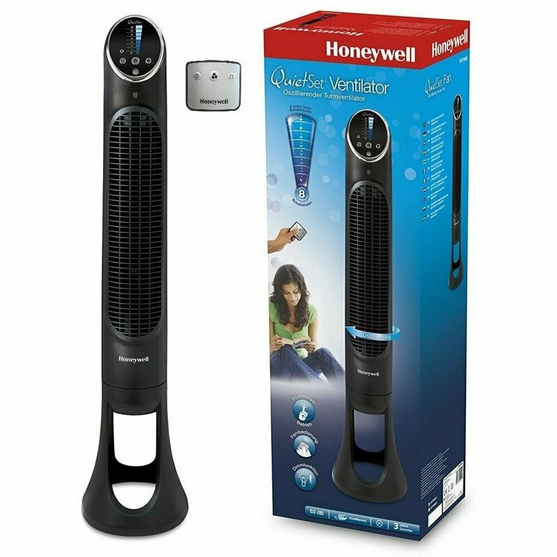Honeywell - Ventilator turn HYF290E QuietSet, 8 viteze, timer, 101 cm, zgomot redus, Negru