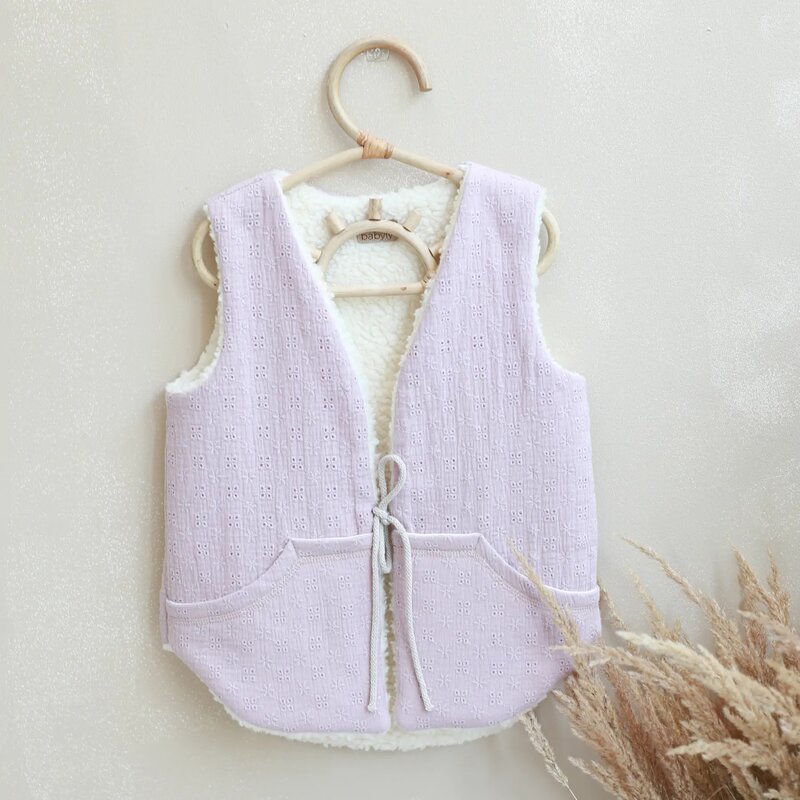 Babyly - vesta pentru fetita, reversibila, dublat, bumbac brodat roz si tesatura bucle crem, teddy by , 104 110, 3-5 ani