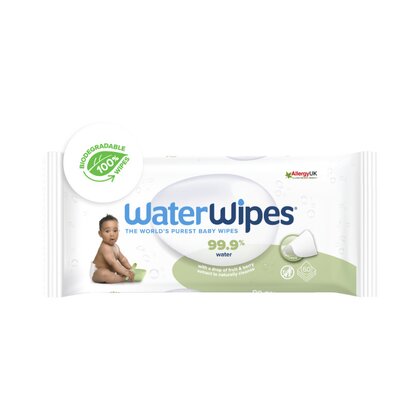 Pachet servetele umede, Water Wipes, Pentru bebe, Biodegradabile, Apa, extract de fructe, Pentru ingrijire 100% naturala, Fara alcool, plastic si parfum, 60 bucati