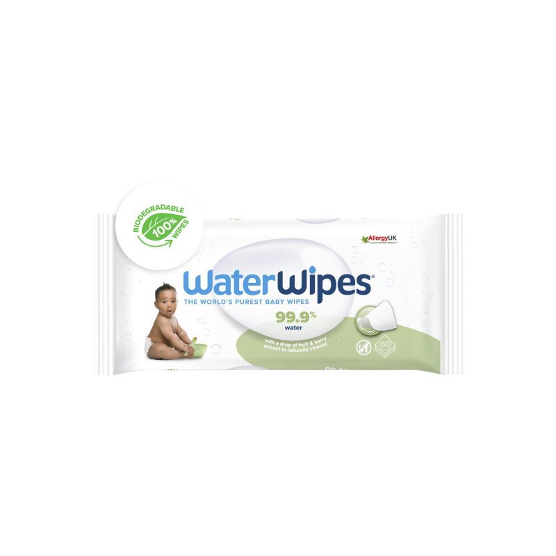 Pachet servetele umede, Water Wipes, Pentru bebe, Biodegradabile, Apa, extract de fructe, Pentru ingrijire 100% naturala, Fara alcool, plastic si parfum, 60 bucati