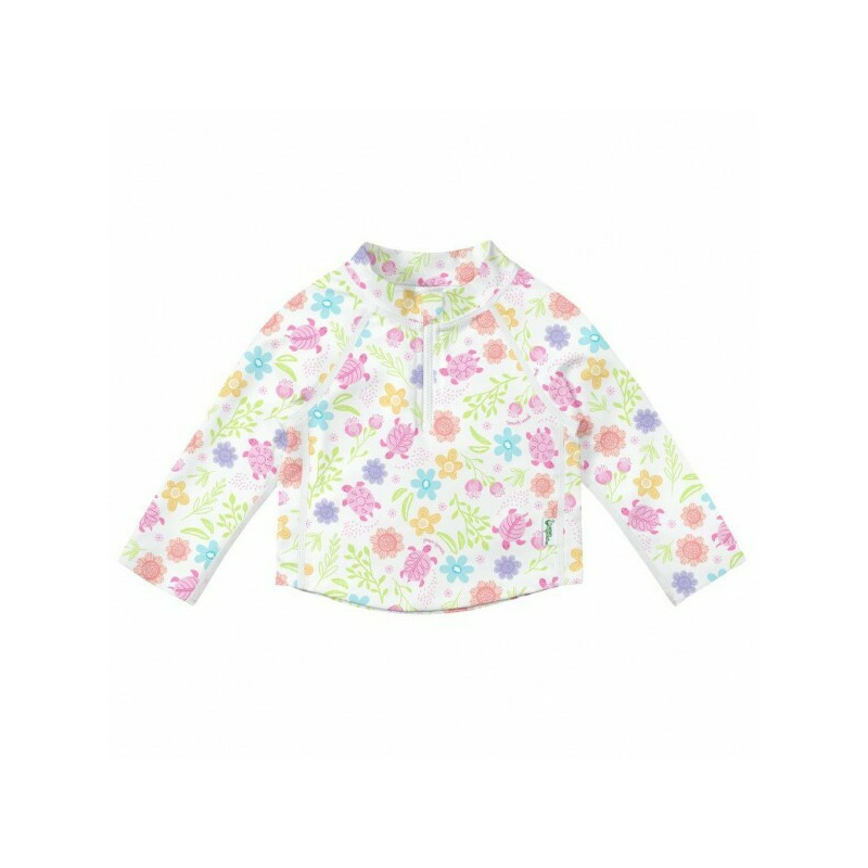 White Turtle Floral 3T - Bluza copii cu filtru UV si fermoar - Green Sprouts by iPlay