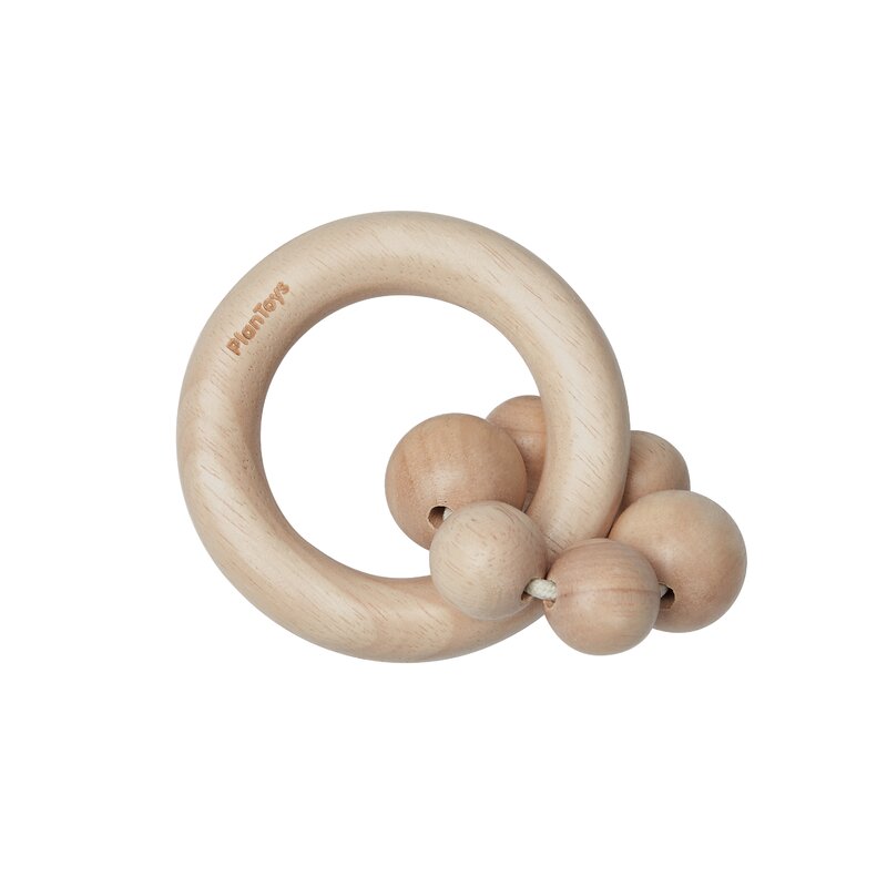 Plan toys - zornaitoare cu inel si bilute din lemn, natur