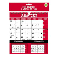 Planificator Calendar de perete suspendat 2023 3 luni pentru vizualizare cu spirală roșu 230 x 248 mm