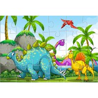 Puzzle de colorat 41X28,  24 piese, 3 pagini de colorat Dinozauri