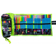 Super Set Mitama Roll-up NO SIGNAL Pixuri colorate  + Penar detasabil echipat cu 25 piese: 17 pixuri, 4 pixuri cu gel, 4 markere cu doua capete