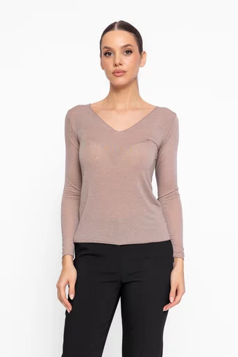 Bluză basic din cașmir taupe BHD60211