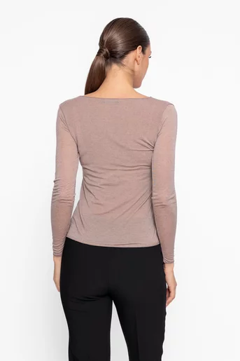 Bluză basic din cașmir taupe BHD60211