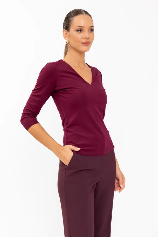 Bluză basic în anchior burgundy B4641 thumbnail picture - 