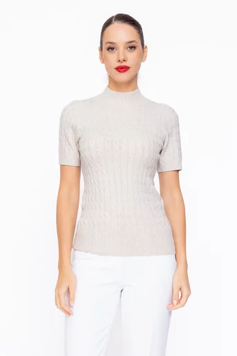 Bluză cambrată cu model opturi bej BDM1104