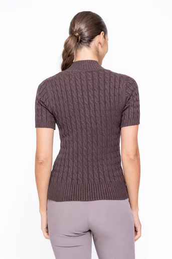 Bluză cambrată cu model opturi maro BDM1104