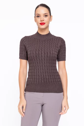 Bluză cambrată cu model opturi maro BDM1104