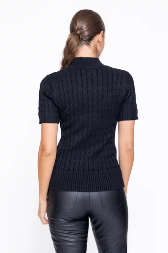 Bluză cambrată cu model opturi neagră BDM1104