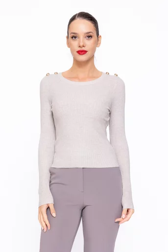 Bluză cambrată cu nasturi decorativi bej BDP1113