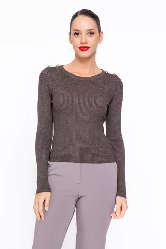 Bluză cambrată cu nasturi decorativi maro BDP1113