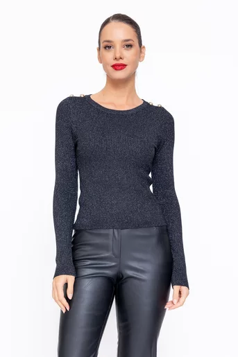 Bluză cambrată cu nasturi decorativi neagră BDP1113