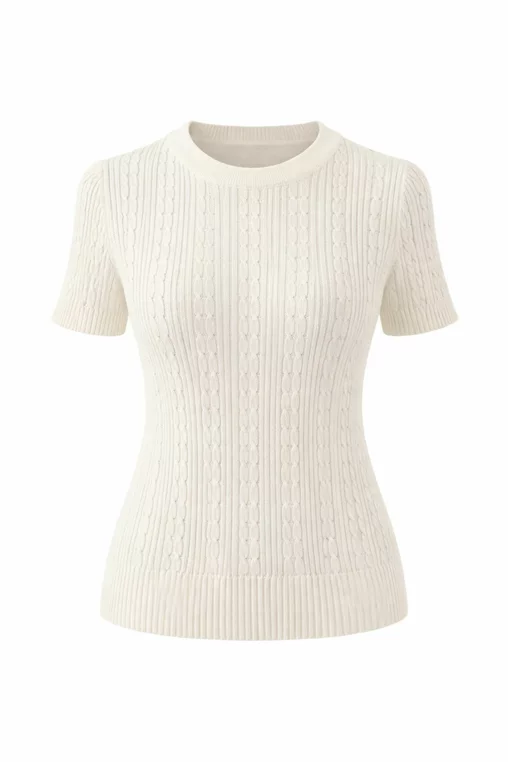 Bluză cambrată cu torsade verticale crem BHD60201 thumbnail picture - 