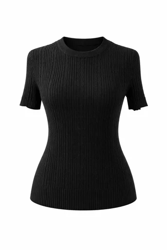 Bluză cambrată cu torsade verticale neagră BHD60201