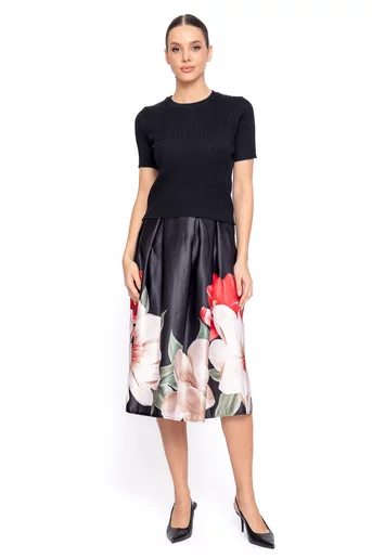 Bluză cambrată cu torsade verticale neagră BHD60201