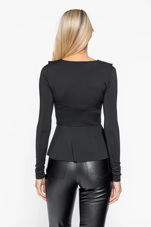 Bluză cambrată cu volane neagră BLO1002 thumbnail picture - 