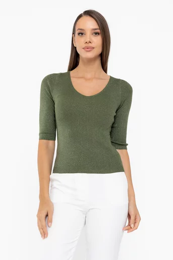 Bluză cambrată decolteu în v kaky BDP1116