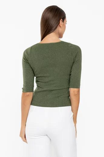 Bluză cambrată decolteu în v kaky BDP1116