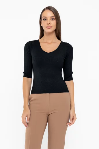 Bluză cambrată decolteu în v neagră BDP1116
