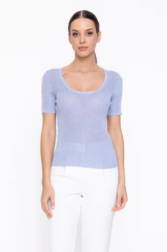 Bluză cambrată tricotaj subțire cu fir lurex albastră BDP60314