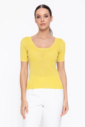 Bluză cambrată tricotaj subțire cu fir lurex galbenă BDP60314